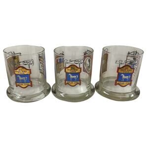 The White Horse Cellar 1742 Scotch Whiskey Footed Rocks Glasses Set of 3 EUC